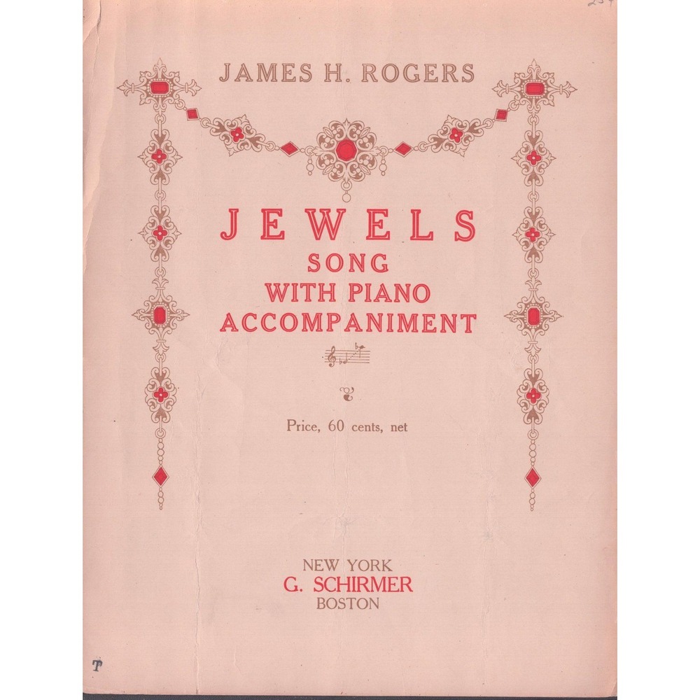 James H Rogers Jewels Song Sheet Music Piano Accompaniment G Schirmer 1918 Vtg